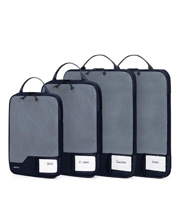 Органайзери для валізи ECOHUB, набір 4 шт. з мітками, екологічні, для рюкзака та валізи, з міцною сіткою, тревел-органайзер (зелений, темно-синій)