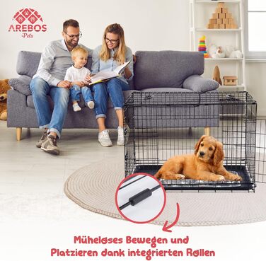 Клітка для собак Arebos | Транспортна переноска для собак, розкладна | Чорна клітка для собак, 92.5 x 60 x 66 см