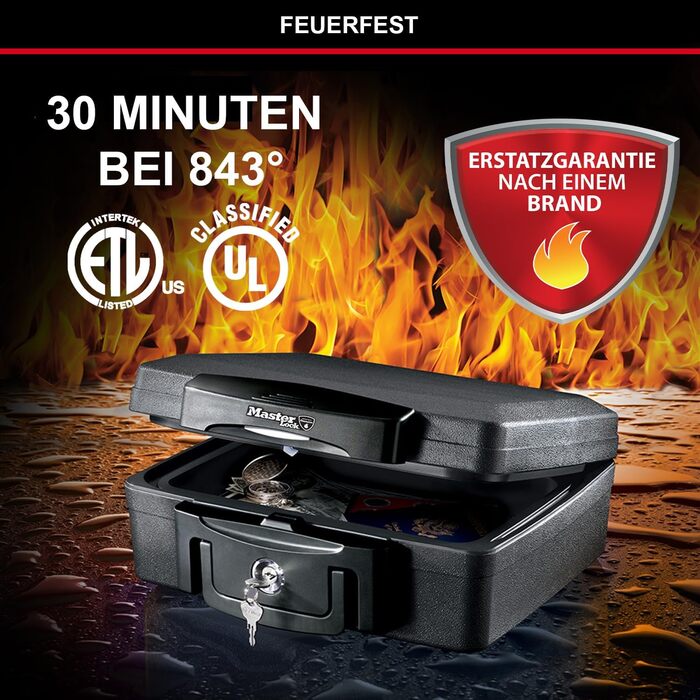 Master Lock Fireproof and Waterproof Safe with Key - Triple Protection (Flight, Fire, Flood), 4.9L, 15.6 x 36.2 x 33 cm