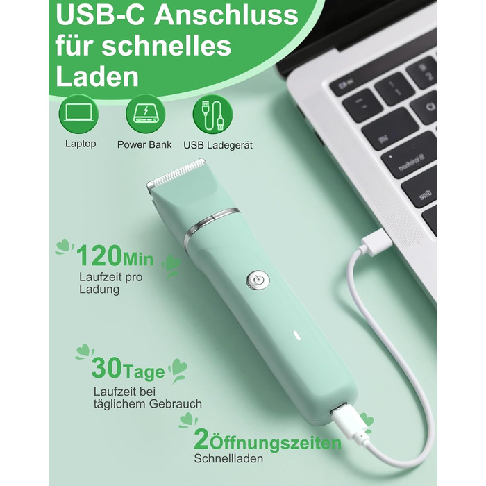 Електричний жіночий триммер 3-в-1 для тіла та обличчя, водонепроникний, зелений