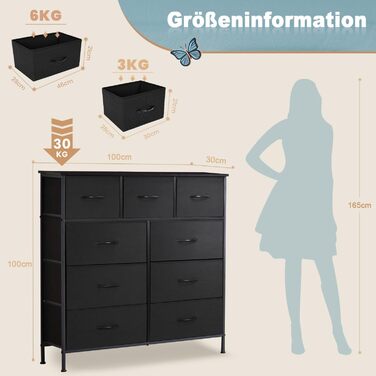 DUMOS Dresser with Drawers - Dressers & Sideboards for Bedroom Suitable, Dresser with 9 Drawers, Fabric Dresser with Sturdy Steel Frame, Ideal for Bedroom, Living Room (Black)