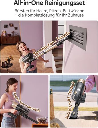 Бездротовий пилосос Ultenic U15 з акумулятором, 50000Pa, 580W, 65хв, GreenEye, антизаплутувальна щітка, телескопічна труба, для килимів, твердих поверхонь та шерсті тварин, золотий