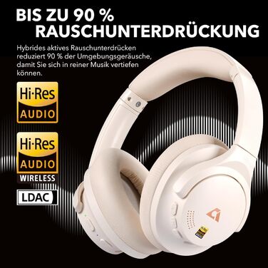 Навушники бездротові 1Mii AI Y8+ Bluetooth 6.0 з активним шумозаглушенням LDAC, 100 годин роботи, бежеві