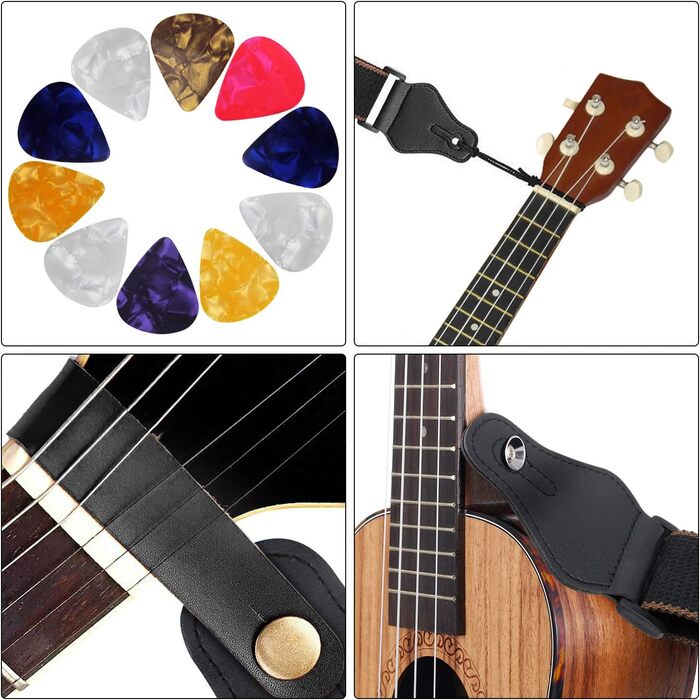 Гітарний ремінь Dreamtop: регульований ремінь для акустичної та електрогітари, басу з шкіряними кінцями, фіксаторами та набором медіаторів (16 шт.)