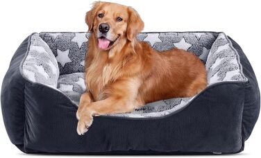 FURTIME Dog Bed - Medium Dogs, Dog Basket, Washable Dog Basket, Non-Slip Dog Beds, Fluffy Dog Mattress with Raised Edges, Soft Dog Sofa for Dogs Cat L(76x61x23cm) Black/Stars
