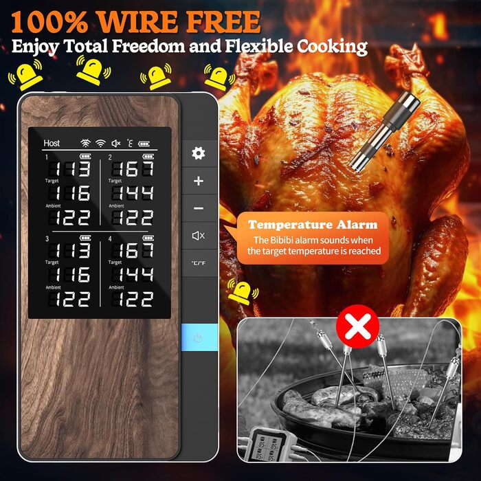 Беспроводний термометр для м'яса 4 шт. з Bluetooth, водонепроникний IP67, для приготування на грилі, в духовці, мангалі, ротатерії, фритюрниці
