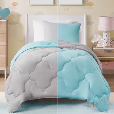 Комплект постільної білизни Comfort Spaces Vixie: стеганий дизайн, чорно-сірий, для всіх сезонів, з наволочками (Twin/Twin XL, Aqua/Grey)