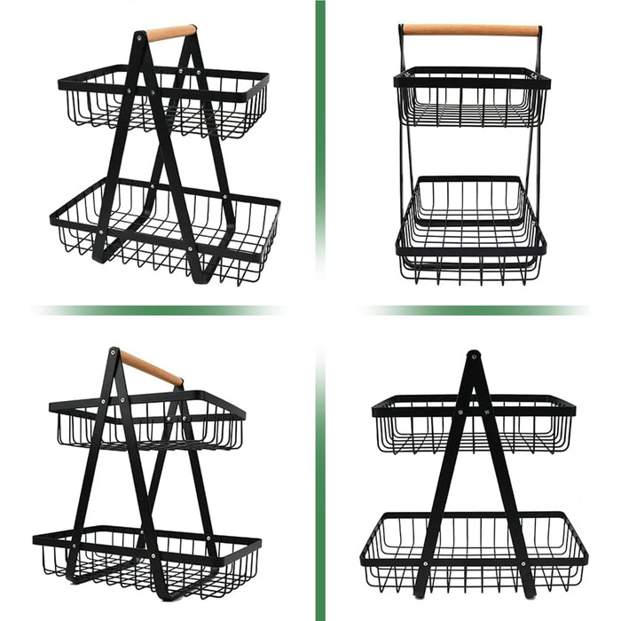 Металева етажерка для фруктів Stöckig – 3 яруси, чорна, для кухні, вітальні, офісу
