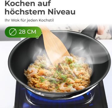 KLAMER Wok з нержавіючої сталі з антипригарним покриттям, професійний, для індукційних плит, з високим бортиком, сумісний з духовкою та посудомийною машиною