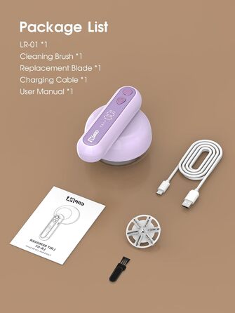 Електричний триммер для одягу Fusselrasierer: 6 лез, 3 швидкості, перезаряджається, з індикатором заряду, для пуловерів та одягу, фіолетовий