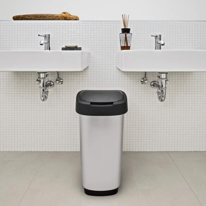 Відро для сміття Rotho Twist 50л з кришкою, чорне/срібне, BPA-free, PP пластик, 50 літрів