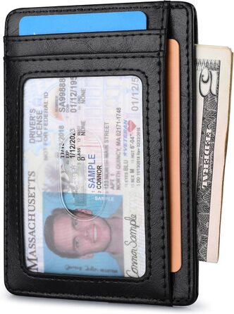 Чоловічий/Жіночий гаманець Buffway з RFID-захистом, мінімалістичний дизайн, шкіра, чорний (S, Alaska Black)