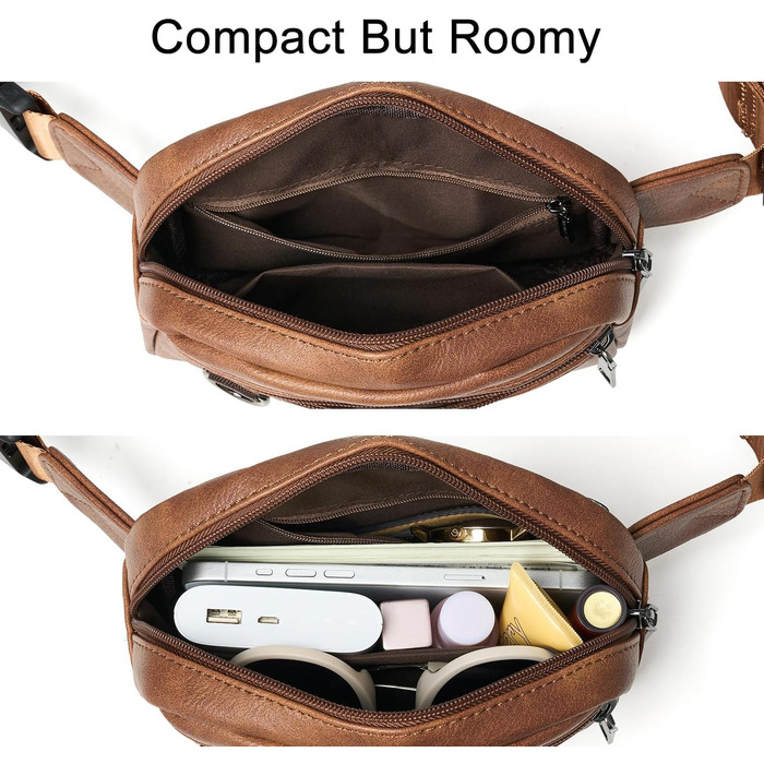Жіноча та чоловіча поясна сумка, 2 л, веганська шкіра, коричнева, 8 дюймів, для подорожей, хайкінгу, бігу