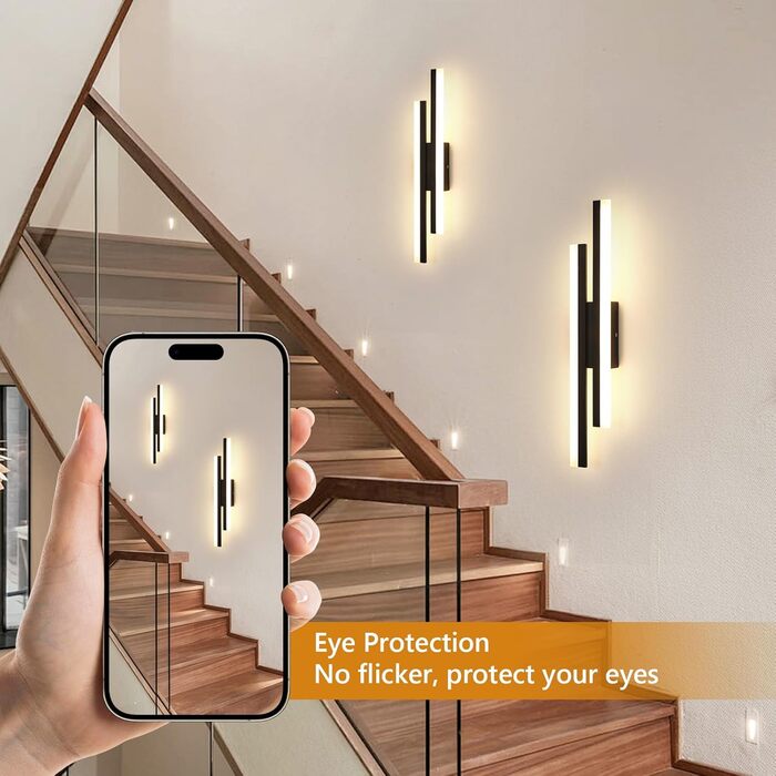 DELIPOP Настінний світильник Wandleuchte, 12W LED, 3 кольори, золото, для спальні, вітальні, коридору, сходинкового майданчика (чорний, 3000K, 48cm)