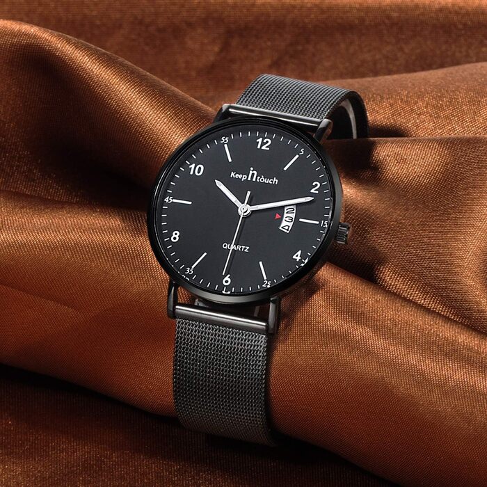 Чоловічий годинник Unendlich U, ультратонкий, водонепроникний, кварцовий, з мінімалістичним цифровим дисплеєм, цифровий календар, для бізнесу та повсякденного носіння, корпус та браслет з нержавіючої сталі (Black-a)