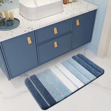 DEXI Non-Slip Bathroom Rug - Absorbent, Washable Bath Mat - 60 x 110 cm - Blue
