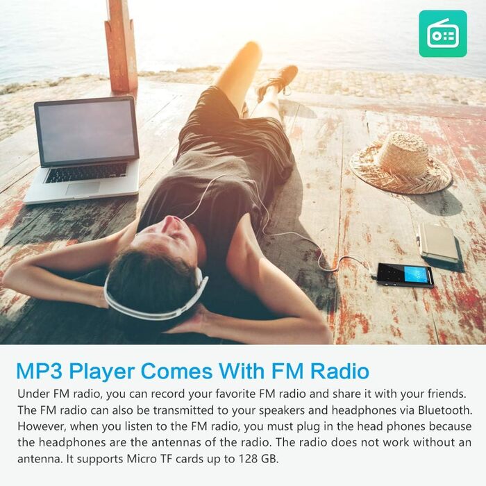 MP3-плеєр 64GB MUSRUN з Bluetooth, HiFi, AUX-запис, FM-радіо, чорний матовий