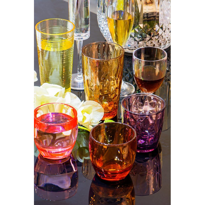YINJOYI 390ml 6-Piece Set of Glass-Like Water Glasses, Plastic Cups, Drinking Glasses, Tumblers, Highball Glasses, Kids' Juice Glasses, Reusable (6 Colors)
