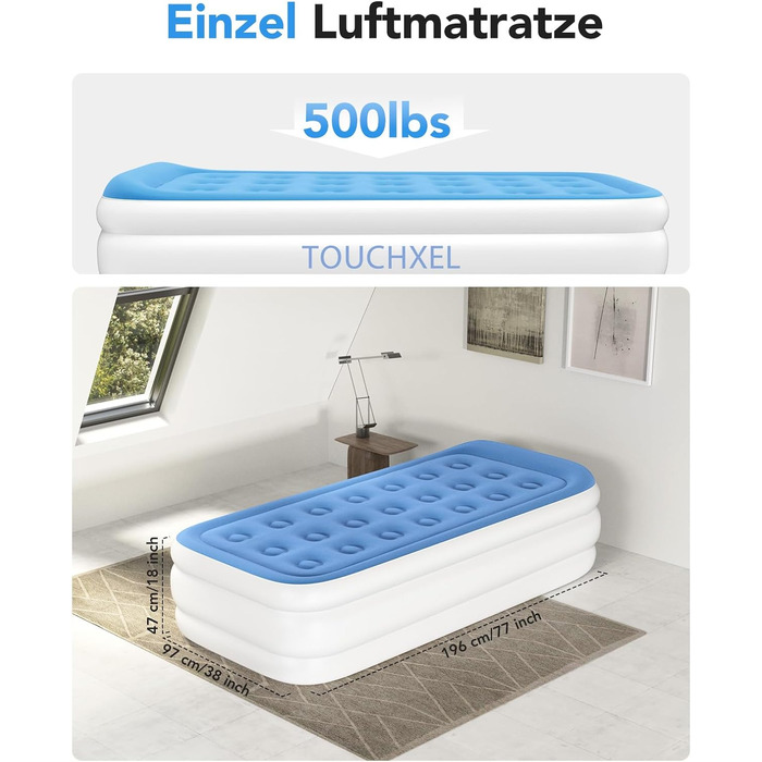 Надувний матрац односпальний з електричним насосом (Чорний)