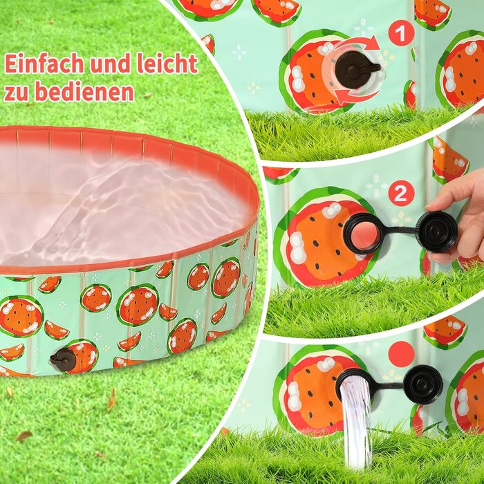 Басейн для собак Demigreat, 80/120/160 см, складаний, PVC, для великих та малих собак, (M: 120x30 см, кавун)