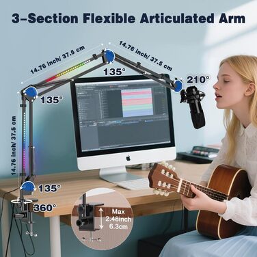 Тримач для мікрофона з RGB підсвіткою: регульований кріплення на стіл для TikTok Live-Streaming та співу