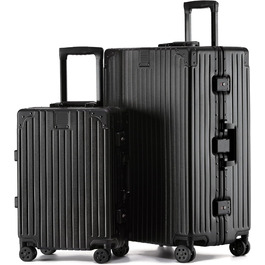 KOFA Zurich: Набір валіз 2 шт. (M-55см, XL-75см) з алюмінієвим каркасом та міцною полікарбонатною оболонкою. Carry-on + Check-in, спіннер з 4 колесами, TSA-замок, 35L + 94L (Чорний)