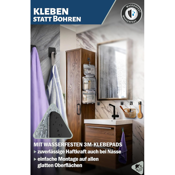 Набір кріплень Menz Haken, 4 шт., нержавіюча сталь, самоклеючі, для ванної, кухні, чорні