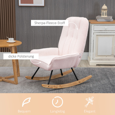 HOMCOM Rocking Chair Upholstered Recliner with Sherpa Fleece in Pink, up to 150 kg, Comfortable Rocking Chair, 63x95x97cm
