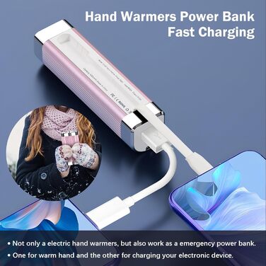 Електричний підігрівач для рук 2 шт., 10000mAh, портативний, 3 в 1, USB, з магнітом, 3 рівні нагріву, подарунок на зиму для жінок, чоловіків, сімей, кемпінгу, рожевий, універсальний розмір