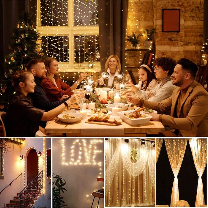 Льодогенератор Yizhet 3x3м з 300 LED (тепле світло) – вологостійкий декор для дому, вечірки, Різдва, тераси