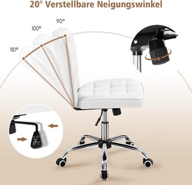 Крісло для дому та офісу Yaheetech, обертове, регульоване по висоті, без підлокітників, на колесах, з штучної шкіри (білий)