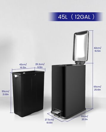 Сміттєвий бак для кухні 30 літрів, вузький, з м'яким закриттям, з педаллю, зелений