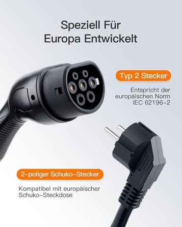 Кабель для зарядки електромобіля Type 2 Schuko 3.68 кВт, 6-16A, з дисплеєм та таймером