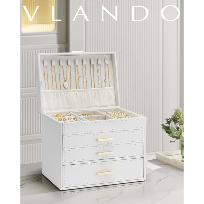 Шкатулка для прикрас Vlando Modern, 6 ярусів, з дзеркалом та відділенням для годинників, органайзер для ювелірних виробів, подарунок для жінок
