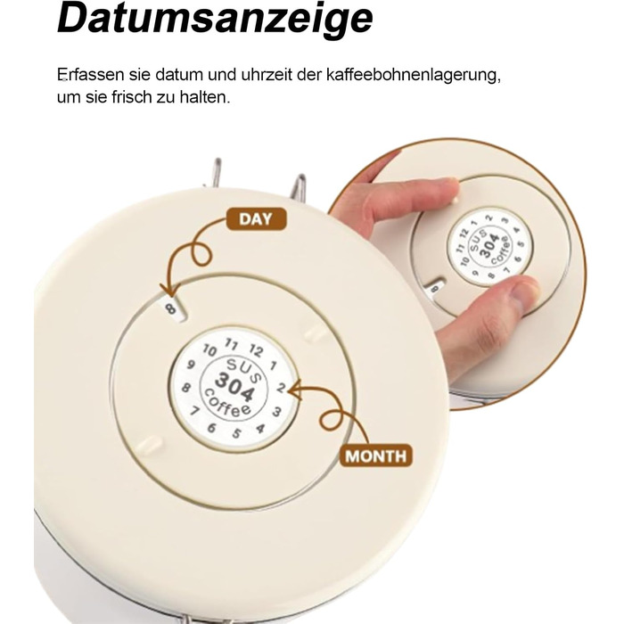 Герметичний контейнер для кави з нержавіючої сталі, 1.8L, з мірною ложкою та індикатором дати, для кави, чаю, горіхів, какао, зберігає свіжість