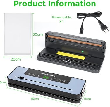 Вакуумний пакувальник Großcat з 50 пакетами, апарат для пакування продуктів харчування з різаком та цифровим таймером для кухні та ресторану