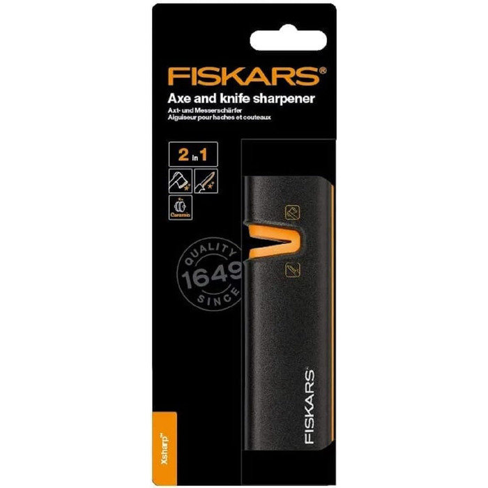 Точилка для ножів Fiskars Xsharp: керамічний точильний елемент, корпус з скловолокна, чорний/помаранчевий
