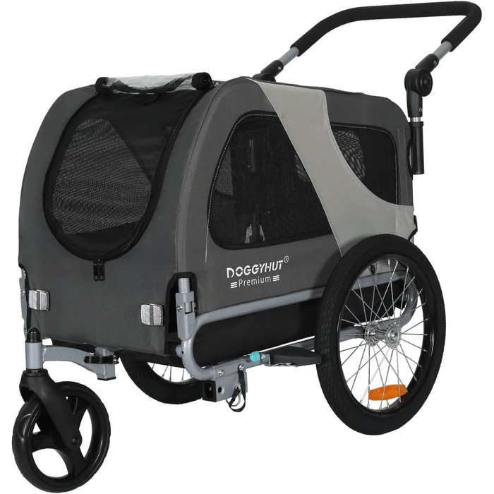 DOGGYHUT® Преміум візок для собак 2-в-1: візок-бугель для собак до 23 кг (Сірий)