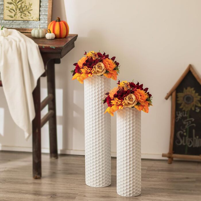 Large Floor Vase: 70/55 cm Tall Floor Vase Set of 2 Metal Floor Vase for Living Room Modern Honeycomb Floor Vase Large Vases for Floor for Dining Room Bedroom Corner Hall Office (White)
