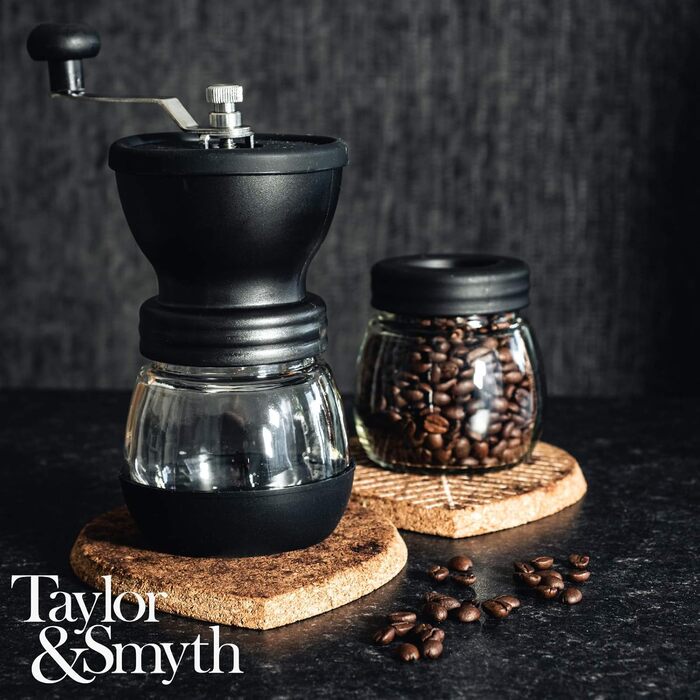 Кавомолка Taylor & Smyth: портативна, керамічні жорна, регулювання помелу, для дому, офісу та відпочинку