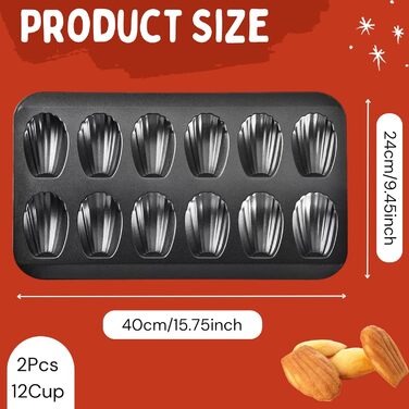 Форма для мадленів (2 шт) з антипригарним покриттям, 12 отворів, 40x24 см, з нержавіючої сталі