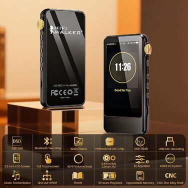 Hi-Res MP3 плеєр HIFI WALKER H20 Pro з Bluetooth, 64GB, Dual ESS DAC, 4.4мм збалансований вихід, 3.2