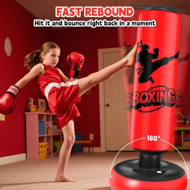 Дитячий боксерський мішок Qoosea для дітей 6-12 років, 160 см, з рукавичками. Підходить для карате, кікбоксингу, тхеквондо, MMA. Чудовий подарунок для хлопчиків та дівчаток