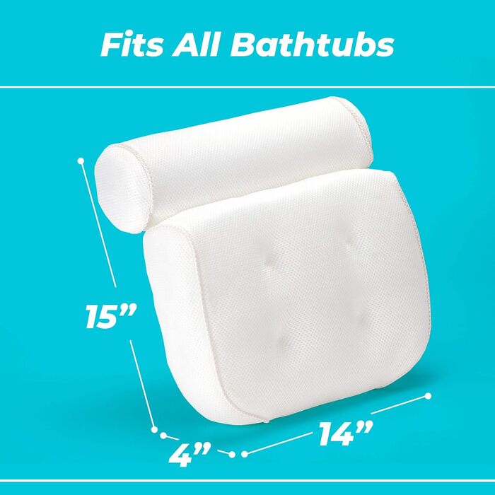 Bathtub Pillow (Premium Quality), Luxury Bathtub Pillow (Powerful Suction Cups), for Neck and Back Support, Spa Pillow Bathtub (Breathable 3D Mesh), Whirlpool Pillow (Head