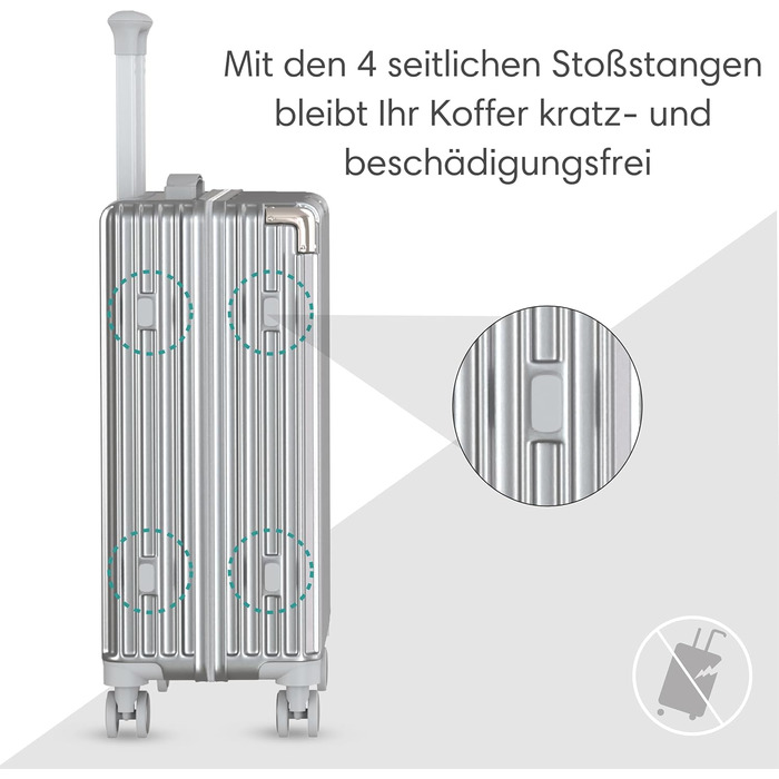 Набір валіз Voyagoux 3 в 1: 39L, 71L, 113L, з жорстким корпусом, TSA-замком, ABS, 4 колеса 360°, сріблясті, міцні та легкі