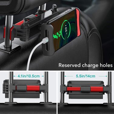 Універсальний тримач для планшета в авто, регульований, для iPad/iPhone/Samsung Galaxy Tab/Kindle Fire HD/Nintendo Switch, 4.4-11 дюймів, червоний/чорний