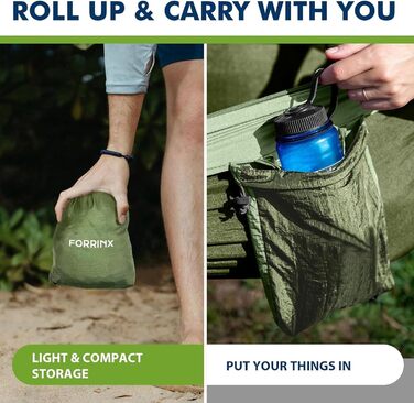 Гамак для відпочинку на природі та кемпінгу: двомісний, 300 x 200 см, ультралегкий, до 300 кг, нейлон, дихаючий, зелений