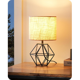 EDISHINE Настільна лампа - Сучасний індустріальний дизайн, E14 цоколь, вінтаж, для спальні/вітальні, білий & золотий (льон + чорний)