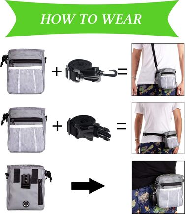 Сумка для ласощів STMK Leckerlibeutel для собак з поясом, 3 варіанти носіння, легка, іграшки, сухий корм, ласощі для собак, дресирування, навчання цуценят (сірий та чорний)