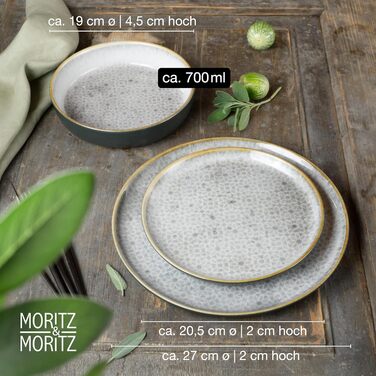 Moritz & Moritz TERRA 36-Piece Dinnerware Set - 12 Place Settings - Plate Set in Subtle Gray Made of High-Quality Porcelain - Dinnerware Set for 12 with 12 Dinner Plates, Dessert Plates, and Bowls Each - Gray 36-Piece Dinnerware Set